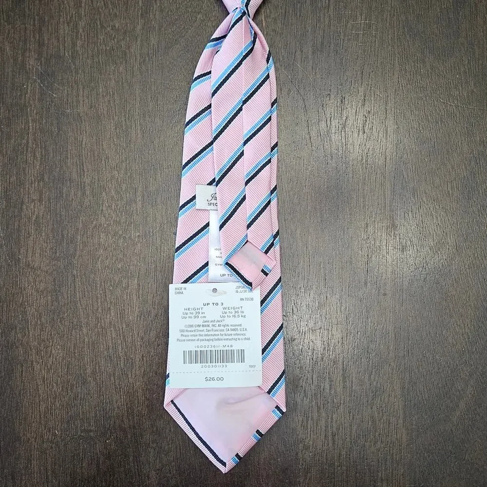 Janie and Jack Necktie & Bow Tie Set Boys Size Up to 3‎ Pink Stripe Formal NEW